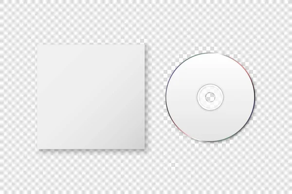矢量3D现实的白色CD，DVD与纸盒包装设置闭塞的透明背景。为Mockup设计模板。CD包装复制空间。顶视图 — 图库矢量图片