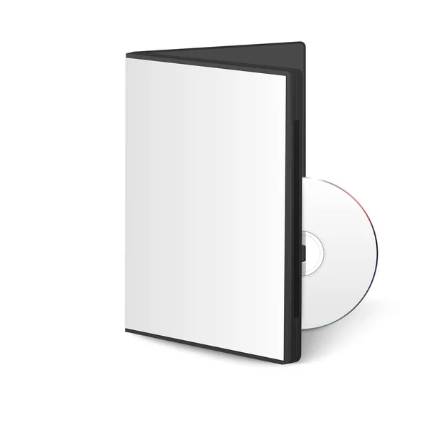 Vector 3d realista abierto CD, DVD con caja de cubierta de plástico conjunto primer plano aislado sobre fondo blanco. Plantilla de diseño para burla. CD espacio de copia de embalaje. Vista frontal — Archivo Imágenes Vectoriales