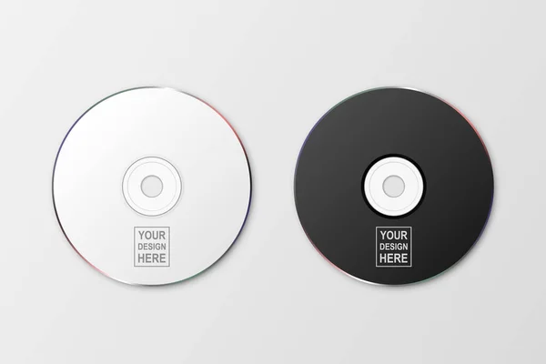 Vector 3d Realistic White and Black CD, DVD Zbliżenie Izolowane na białym tle. Szablon projektu dla makiety, Kopiuj przestrzeń. Widok z góry — Wektor stockowy