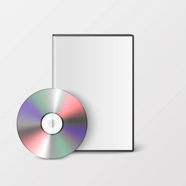 Vector 3d Realistische CD, DVD met Cover Box Set Closeup Geïsoleerd op Witte Achtergrond. Ontwerp sjabloon. CD Packaging Copy Space. Vooraanzicht — Stockvector