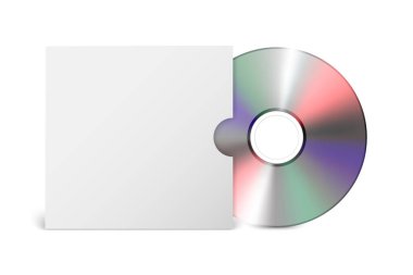 Vektör 3d Gerçekçi CD, Kağıt Kapak Kutusu Kapağı Kapaklı DVD Beyaz Arkaplan 'da izole edildi. Mockup için tasarım şablonu. CD Paket Kopyalama Boşluğu. Ön Görünüm