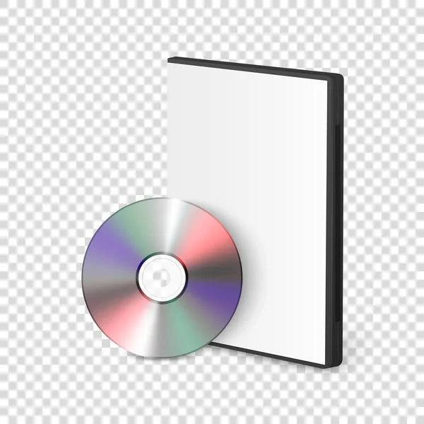 Vector 3D Realistic Blank CD, DVD com capa Case Box Set Closeup Isolado em fundo transparente. Modelo de design. Espaço de cópia de embalagem de CD. Vista frontal — Vetor de Stock