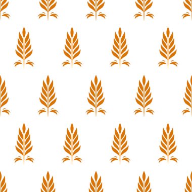 Tarımsal Buğday ve Gevrek Kulaklı Vektör Kusursuz Desen. Organik Buğday, Pirinç Kulak Tasarım Şablonu. Ekmek, Bira Paketi, Çiftlik, Organik Gıda Konsepti.