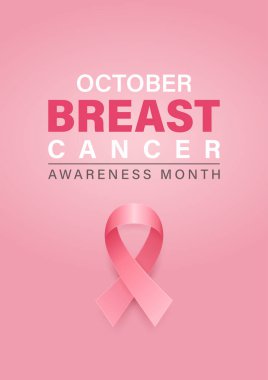 Göğüs Kanseri Farkındalığı Posteri, Vektör İllüzyonu. Ekim Pembe Kurdele İllüstrasyonu. İpek Gerçekçi Pembe Kurdeleli Göğüs Kanseri Farkındalığı Ayı Dikey Bayrağı. Sağlık Kampanyası Arkaplanı.