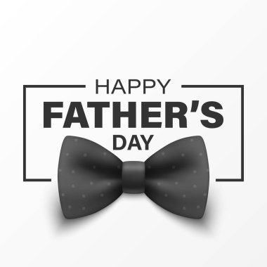 Vektör 3 d. Gerçekçi Babalar Günü 'nde Beyaz Arkaplanda Siyah Papyonlu Mutlu Babalar Günü kartı. Zarif Kutlama Sancağı, Kutlama Posteri, Babalar Günü Etkinliği için Hediye Tasarımı, Bayram Davetiyesi, Bayrak.