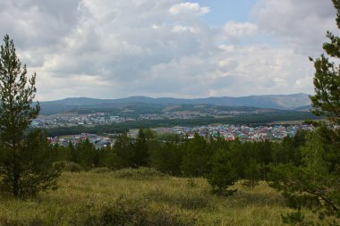 Nefes kesici yaz manzarası Mavi gökyüzü Orman Tarlası Dağları 'nın taze havası Üst Manzara