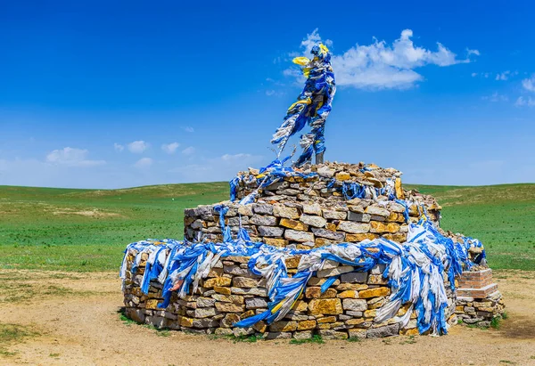 Ovoo Traditional Mongolian Monument Worshiping Cult Mountains Sky Usually Shape — Stock Photo, Image