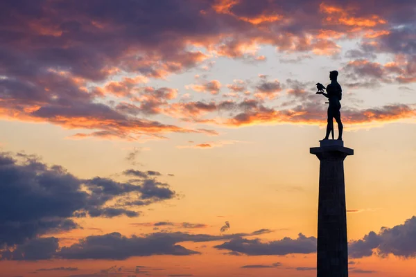 Silhouette Victor Monument Symbol Belgrade Beautiful Sunset Sky Background Belgrade — Stock Photo, Image