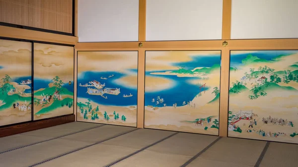 Nagoya Japan February 2018 Paintings Walls Sliding Doors Hommaru Palace — Stock Photo, Image