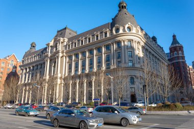 Tianjin / Çin - 14 Şubat 2016: Tianjin, Çin 'de eski Avrupa tarzı mimari. 19. ve 20. yüzyıllarda Tianjin 'in yabancı imtiyazlarında çok sayıda Avrupa tarzı bina inşa edildi.