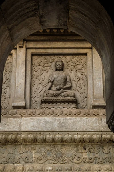 Marmeren Muur Snijwerk Van Boeddha Vajrasana Pagoda Tempel Van Azure — Stockfoto