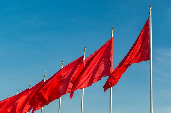 Beijing China September 2014 Rode Spandoeken Ontvouwd Wind Het Tiananmen — Stockfoto