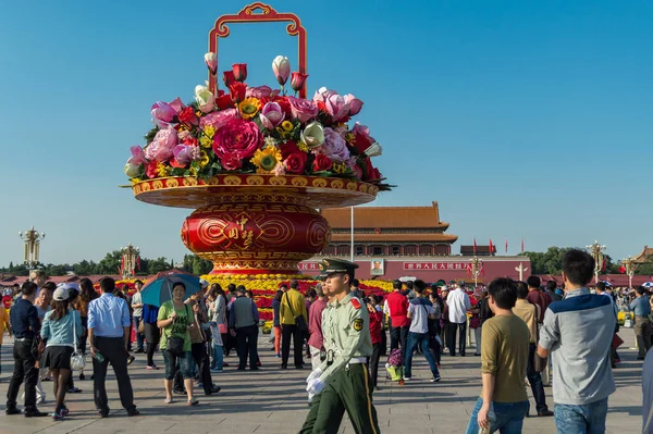 Beijing China September 2014 Enorme Bloemenbeurs Het Tiananmen Plein Nationale — Stockfoto