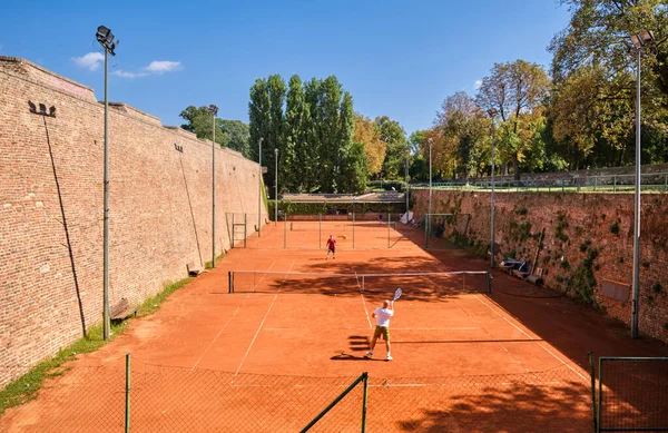 Belgrado Servië September 2018 Tennissers Een Tennisbaan Het Fort Van — Stockfoto