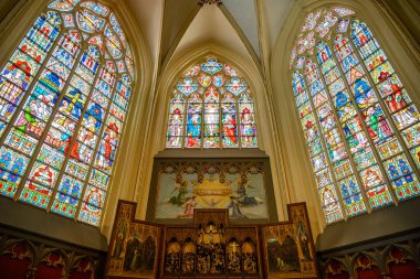 Belçika 'nın Bruges kentindeki Saint Salvator Katedrali ana Roma Katolik Gotik Kilisesi' nin içi 17 Temmuz 2025