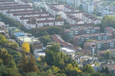 14 Ekim 2023 'te Güney Kore' nin başkenti Seul 'ün etrafını kaplayan duman ve sarı toz bulutu