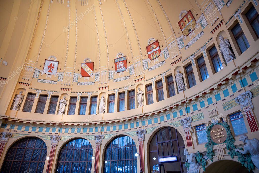 Interior of Prague Main Railway Station (Praha Hlavni Nadrazi), the busiest railway hub in Czechia, in Prague, Czech Republic on 10 July 2025