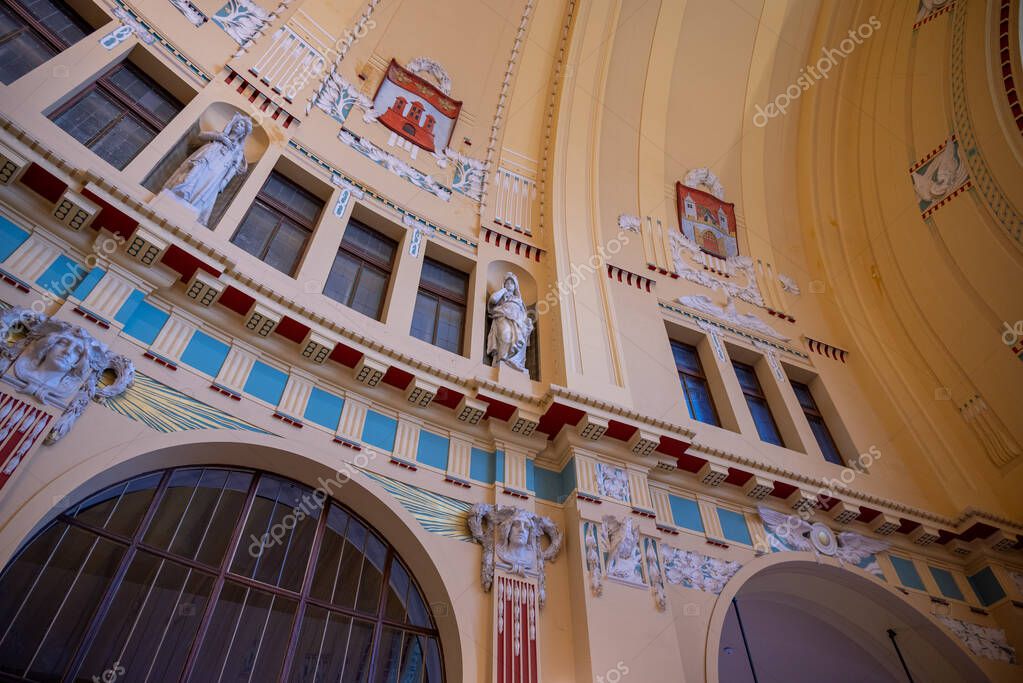 Interior of Prague Main Railway Station (Praha Hlavni Nadrazi), the busiest railway hub in Czechia, in Prague, Czech Republic on 10 July 2025