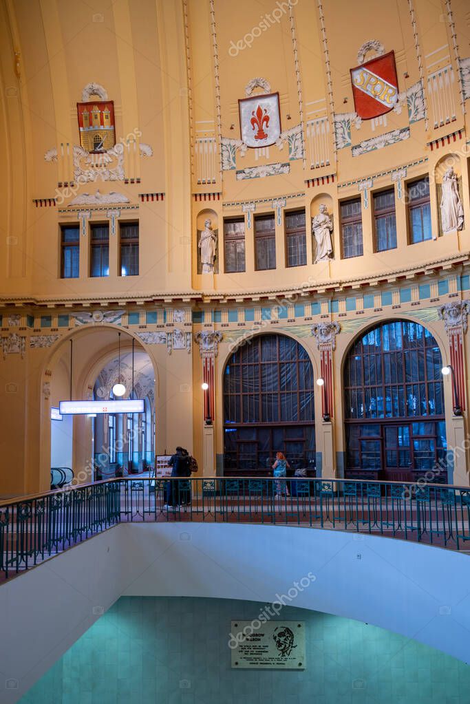 Interior of Prague Main Railway Station (Praha Hlavni Nadrazi), the busiest railway hub in Czechia, in Prague, Czech Republic on 10 July 2025