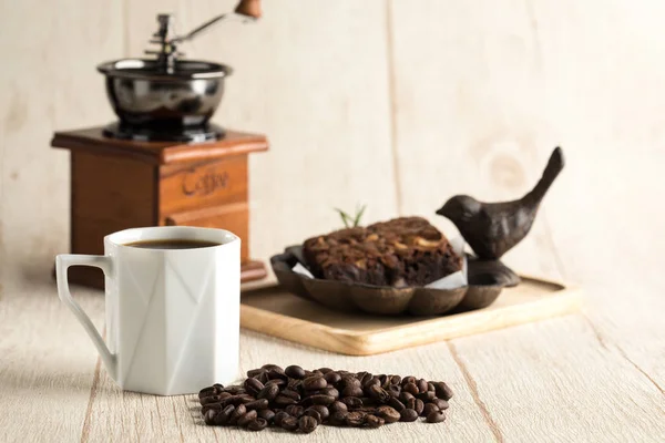 Coffee Bean Brownie Coffee Pot Wood Background — Stock Photo, Image