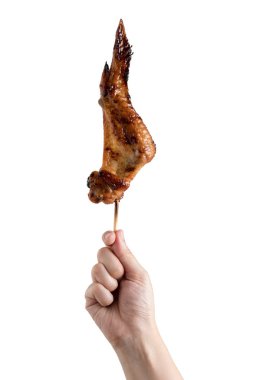 cliping yolu ile izole el Beyaz arka plan ile ızgara tavuk Barbekü Tay street gıda tarzı