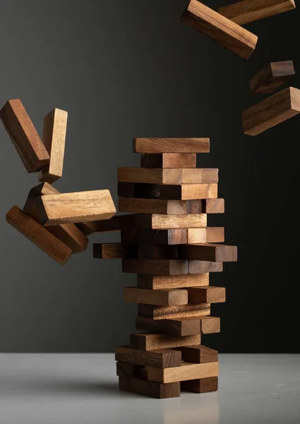 Holz Jenga Spiel Business Konzept Risiko Strategie Fallen — Stockfoto
