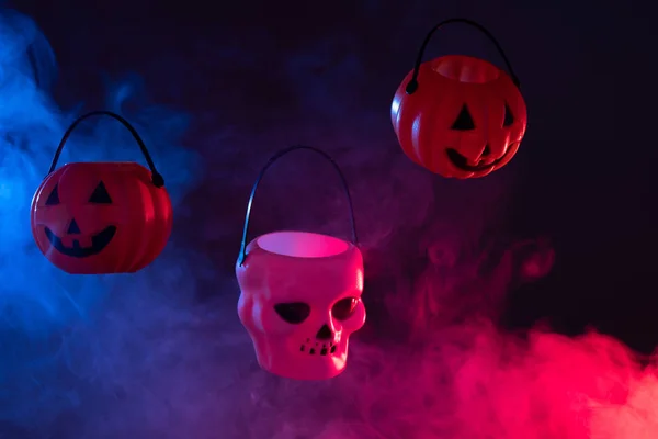 Halloween Spöklikt Pumpa Lykta Mörk Ton Dekoration Festliga Säsong Bus — Stockfoto