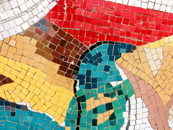 Detalle Hermoso Edificio Mosaico Cerámica Abstracta Colapsando Viejo Adornado Mosaico — Foto de Stock