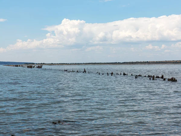 Estero Salado Kuyalnik Lago Muerto Cerca Odessa Ucrania Palos Madera — Foto de Stock