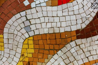 Bir güzel eski çökmekte soyut seramik mozaik detayını bina dekore edilmiştir. Venedik mozaik dekoratif arka plan olarak. Seçici odak. Soyut desen. Soyut Mozaik Seramik taşlar renkli
