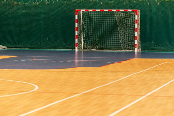 Turnhalle Zum Spielen Von Futsal Mini Fußball Faltparkett Auf Dem — Stockfoto