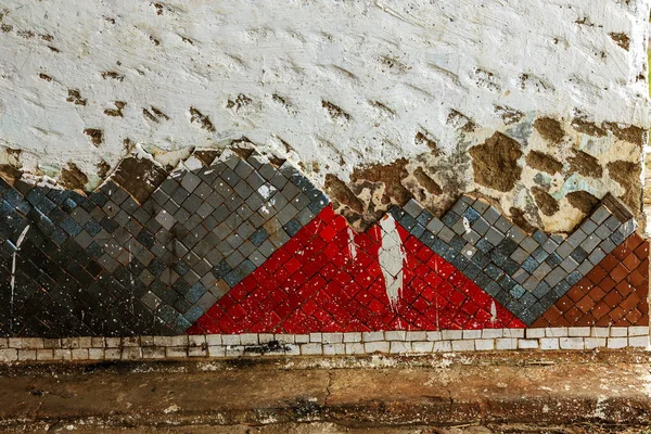 Detail Beautiful Old Crumbling Abstract Ceramic Mosaic Decorated Building Venetian — Stock Photo, Image