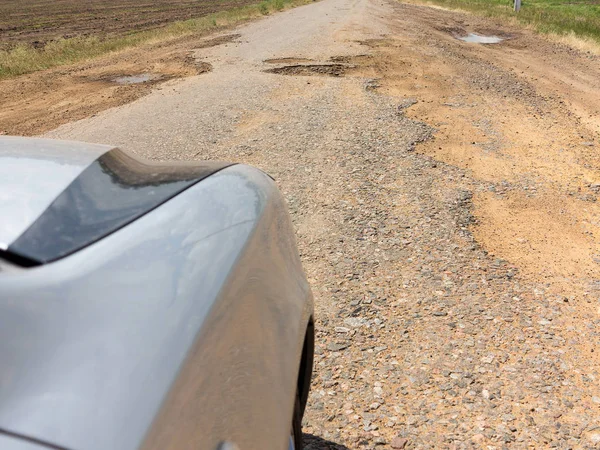 Estrada Asfalto Danificada Com Buracos Causados Por Congelamento Ciclo Degelo — Fotografia de Stock