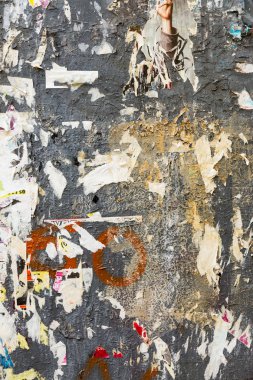 Vintage Billboard yırtık Poster, kağıt, reklamlar, çıkartmalar geniş arka plan veya doku ile. Kentsel yaratıcı duvar kağıdı tasarımı için. Soyut Web Banner. Posterler, kağıt yaratıcı olarak grunge eski duvarlarda kalıntıları