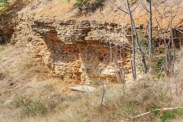Sedimentsand Und Felsen Der Stelle Des Erdrutsches Ein Sandiger Felsiger — Stockfoto