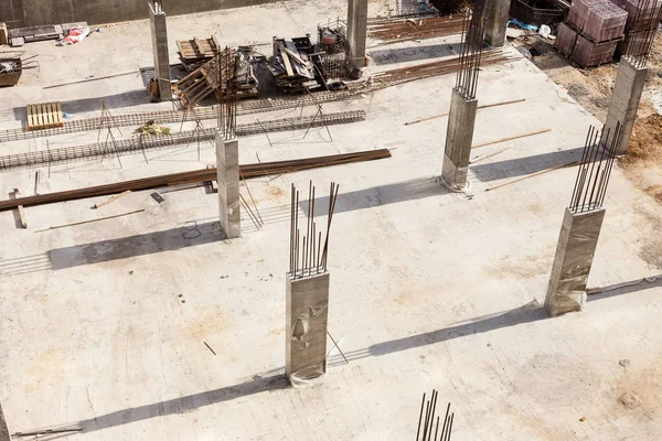 Construcción Cimientos Construcción Haciendo Marco Metal Refuerzo Para Verter Hormigón —  Fotos de Stock