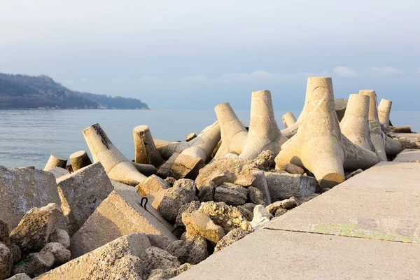 Rompeolas Barrera Tormenta Bloque Hormigón Rompeolas Puerto Paisaje Marino — Foto de Stock