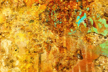 Arka plan beton duvar, yıpranma izleri yıpranmış duvar hasarlı eski boya. Boyalı beton yüzeyde eski boya kalıntıları var. Pis beton yüzey. 