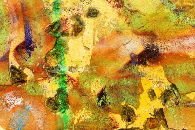 Arka plan beton duvar, yıpranma izleri yıpranmış duvar hasarlı eski boya. Boyalı beton yüzeyde eski boya kalıntıları var. Pis beton yüzey. 