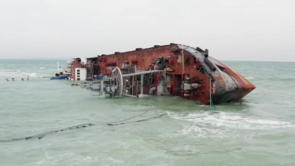 Odessa Ukraine November 2019 Schiffbruch Des Delfi Schiffes Sturm Schiff — Stockvideo