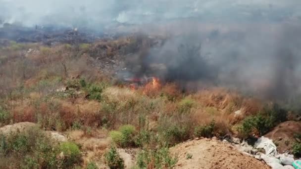 Olaglig Förbränning Hushållsavfall Skräp Eld Rök Och Moln Giftig Rök — Stockvideo