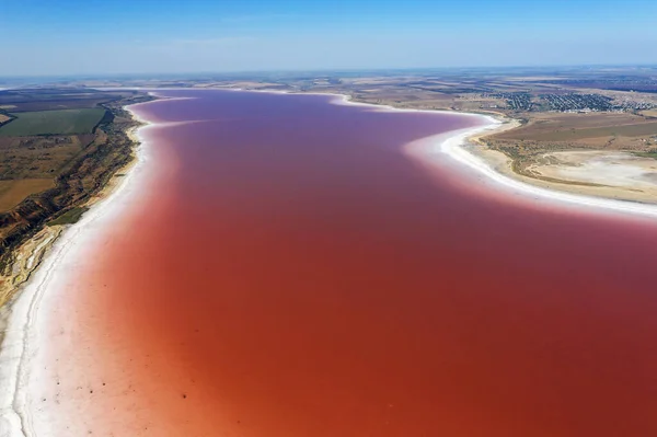 Foto Aérea Arriba Hacia Abajo Lago Rosa Natural Kuyalnik Odessa —  Fotos de Stock