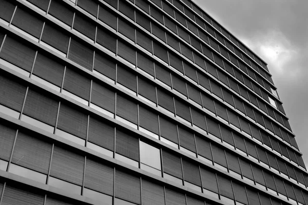 Black White Picture Showing Modern Facade Plenty Glass Rectangular Windows — Stock Photo, Image