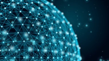 Küreyle soyut arkaplan. 3D görüntüleme. Noktalı ve çizgili teknoloji şekli. Gelecekçi kavram.