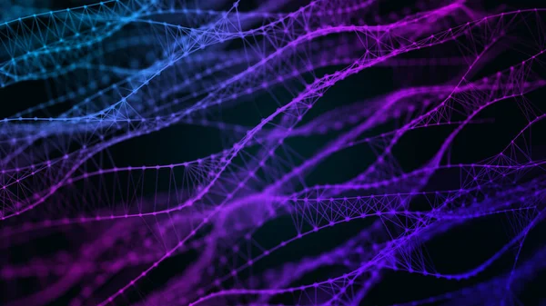 DNA 'lı moleküler arka plan. 3D görüntüleme. Gradyan noktalar ve çizgiler içeren gelecekçi bilim kurgu kullanıcı arayüzü kavramı. Büyük veri.