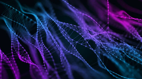 DNA 'lı moleküler arka plan. 3D görüntüleme. Gradyan noktalar ve çizgiler içeren gelecekçi bilim kurgu kullanıcı arayüzü kavramı. Büyük veri.