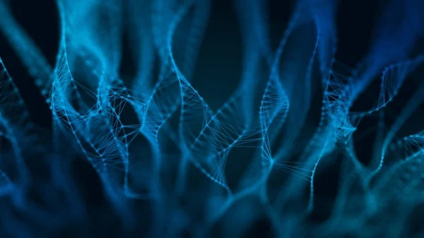 DNA 'lı moleküler arka plan. 3D görüntüleme. Gradyan noktalar ve çizgiler içeren gelecekçi bilim kurgu kullanıcı arayüzü kavramı. Büyük veri.
