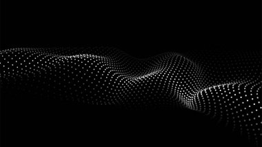 3 boyutlu dalga. Karanlık arka planda soyut dalga noktaları. Büyük veri. Teknoloji vektör arkaplanı