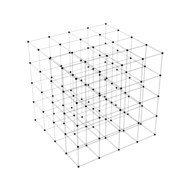Cubo abstrato de pontos no fundo escuro. Partículas parciais. 3d.Vector ilustração. Conceito de rede global. Ícone de Big Data. —  Vetores de Stock