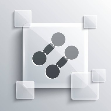 Grey Dumbbell simgesi gri arkaplanda izole edildi. Kas kaldırma ikonu, fitness halteri, spor aletleri, egzersiz yaban domuzu. Kare cam paneller. Vektör İllüstrasyonu